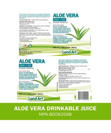 Pure Aloe Vera Juice Unflavoured 500 ml - Cold-Processed from Organic Fresh Leaves for Intestinal Issues Made In Canada (Pack of 2) 500 ml (Pack of 2) - Buy Online on GoSupps.com