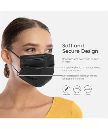 IRIS USA Premium 3-Ply Breathable Disposable Face Mask with Comfortable Soft Stretchable Earloop 3 Layer Construction for High Protection Black Pack of 50 - Buy Online on GoSupps.com