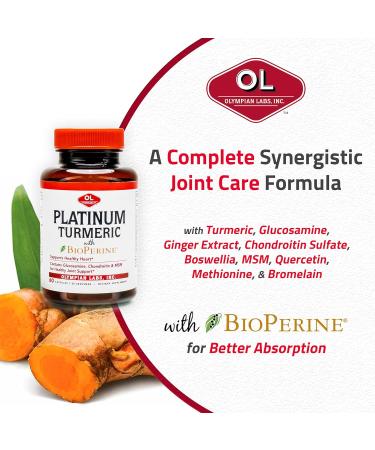 Olympian Labs Platinum Turmeric Formulated with Glucosamine Chrondroitin MSM & BioPerine for Maximum Joint Health 60 Capsules - Buy Online on GoSupps.com