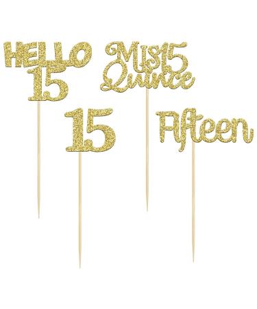 Gold Glitter 15th Birthday Cupcake Toppers - 24Pcs Quincea era Cake Decorations - Buy Online on GoSupps.com