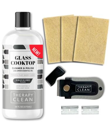 Therapy Glass Stovetop Cleaner and Cooktop Cleaner Kit - 3 Non-Scratch Scrubbing Pads & Razor Scraper - Glass Stove Top Cleaner Cream for Oven Ceramic Electric Induction Flat Top Stovetop Gas