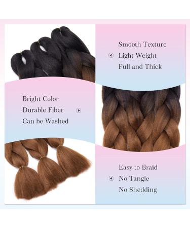 Tess Braids Extensions 60 cm - Jumbo Kanecalon Ombre Hair Braids (3 Pack) | #22 Brown/Black - 100g per Bundle - Buy Online on GoSupps.com