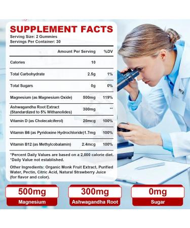 500mg Magnesium Oxide Gummies for Adults & Kids - Sugar Free Magnesium Gummies Supplement for Nerve, Bone & Muscle Support, Vegan, Non-GMO, Strawberry Flavor, 60 Count 60 Count (Pack of 1) - Buy Online on GoSupps.com