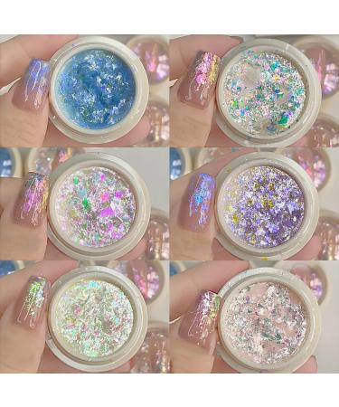 Gzsyy flake nail glitter sequin glitter holographic sequins 6pcs flakes sequin nail laser holographic nail powder color8