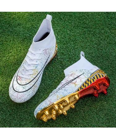Jugafu Men's High-Top Soccer Cleats Spikes Shoes - Indoor/Outdoor Training Athletic Sneaker (8.5, White) - Buy Online on GoSupps.com