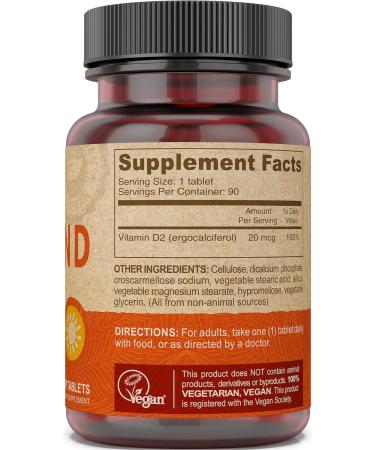 Deva Vegan Vitamin D2 60 mcg 2400 IU Ergocalciferol Supplement with No Animal Ingredients 90 Tablets 1-Pack - Buy Online on GoSupps.com