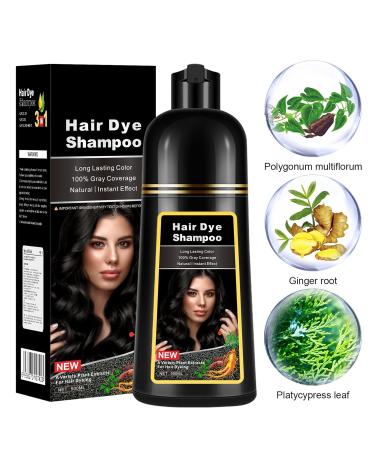 Instant Black Hair Dye Shampoo 3 in 1 for Men & Women | Herbal Hair Color for Gray Coverage | Easy to Use Natural Black Shampoo 17.6 FL OZ - Buy Online on GoSupps.com