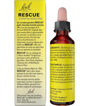 RESCUE - Compte-Gouttes Chocolat Menthe - Sans Alcool - M lange de 5 Fleurs de Bach Original - Id al pour les stress du quotidien : voyages examens r unions journ es charg es - Buy Online on GoSupps.com