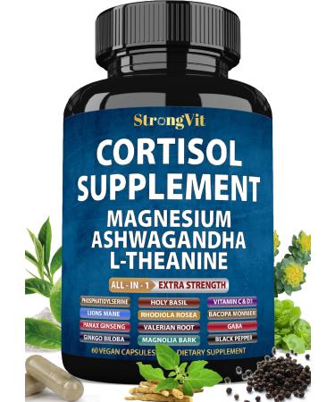 Cortisol Supplements for Women and Men with Magnesium Ashwagandha & L-Theanine. High Cortisol Reducer Manager Detox Lower and Control. Sleep Support & Stress Relief USA 60 Count (Pack of 1)