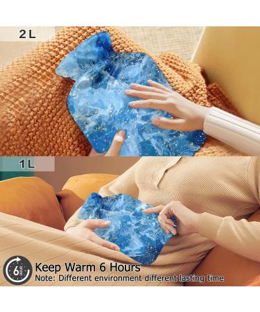 Oarencol Hot Water Bottle with Soft Cover - Ideal for Hot & Cold Compresses | Blue White Gold - Buy Online on GoSupps.com