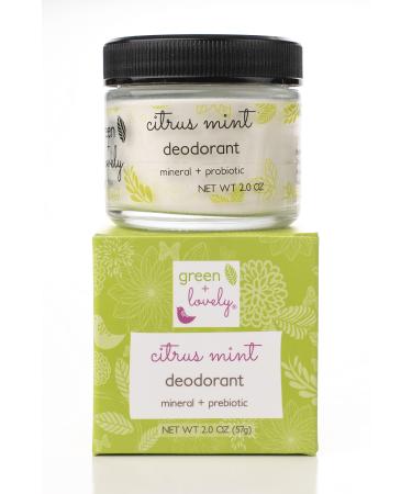 Citrus Mint Natural Deodorant Mineral + Probiotic Formula. Vegan. 2-oz Jar.