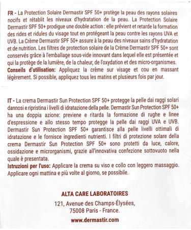 Dermastir Sun Face Cream SPF 50+ UVA/UVB Protection Light Texture Moisturizing and Anti-Age - Waterproof - Made in France 50ml - Buy Online on GoSupps.com