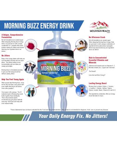 Morning Buzz Energy Drink Powder - Blue Raspberry, 8oz (30 Servings) | Sports Nutrition Energy Drink Mix - Buy Online on GoSupps.com
