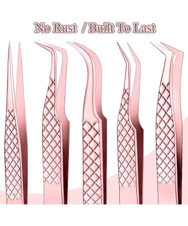 5-Piece Rose Gold Eyelash Extension Tweezers Set - Straight and Curved Tips, Stainless Steel Precision Tweezers for False Lashes, Eyelash Volume, and Extension Application - Buy Online on GoSupps.com