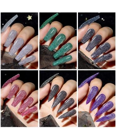 Makartt 6 Colors Reflective Glitter Gel Nail Polish Set - Red Black Purple Green Blue | Soak Off Sparkle Shiny Disco Nail Art Salon Kit for Women - 8ML - Buy Online on GoSupps.com