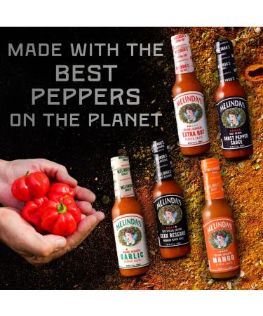 Melinda's Habanero Hot Sauce Variety Pack - 5 Pack Gourmet Gift Set with XXXXtra Reserve, Garlic, Mango, and Ghost Pepper - 5 oz Bottles - Extra Spicy Heat Levels - Buy Online on GoSupps.com