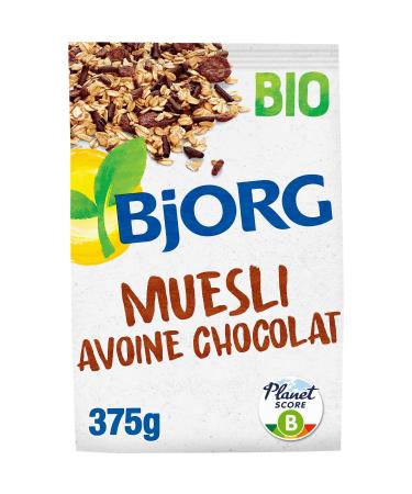 BJJORG Muesli Bio Gourmand Avoine et Chocolat Texture Croustillante pour le Petit-D jeuner (375g) - Lot de 3 - vendu par Lot