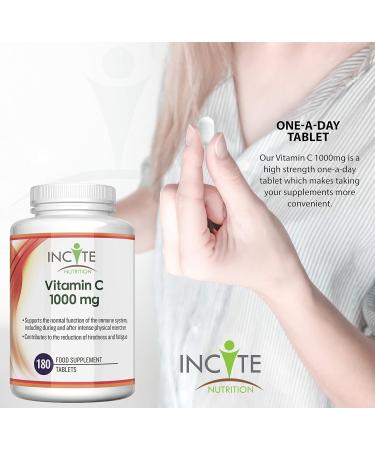 Vitamin C 1000mg | 180 Premium Tablets | High Dose Ascorbic Acid | Vegetarian & Vegan Friendly | Made in UK - Buy Online on GoSupps.com