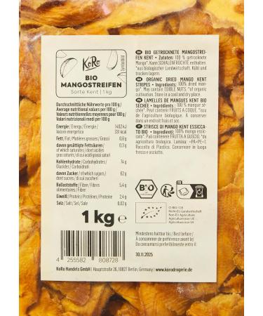 KoRo - Organic Kent Dried Mango 1kg - Fruity-sweet taste - No added sugar - Dried mango of the Kent variety - Buy Online on GoSupps.com