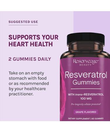 Reserveage Beauty - Resveratrol Gummies 100 mg Antioxidant Supplement for Heart Health Antioxidant Supplement Supports Healthy Aging Vegan - 2 Pack - Buy Online on GoSupps.com