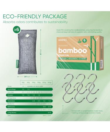 Activated Charcoal Odor Absorber - 6 Pack Nature Deodorizer for Shoes Bamboo Charcoal Air Purifying Bags Fresh Sneakers & Moisture Remover - Buy Online on GoSupps.com