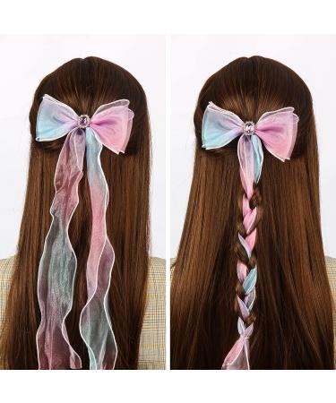 Little World Bow Hair Clips - Set of 4 Colorful Ribbon Hair Bows for Girls and Women | 13 inch Lace Clip Hair Accessories - Buy Online on GoSupps.com