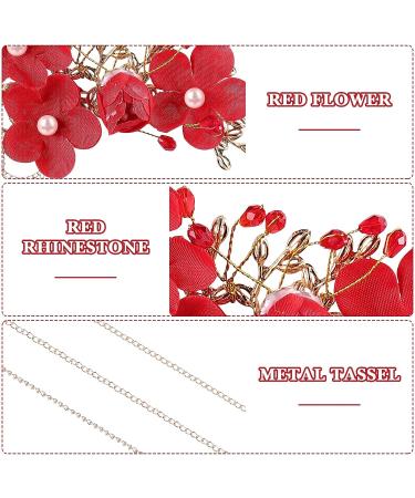 Beaupretty Bridal Tassel Hairpins | Flower Pearl Rhinestone Chinese Style Hair Clip | Wedding Hair Accessories - Red - Buy Online on GoSupps.com