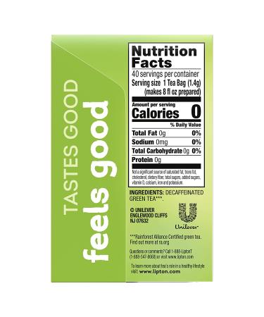Lipton Decaffeinated Green Tea Bags - 40ct (6 Pack) | Healthy Heart Support for Hot or Iced Tea - Buy Online on GoSupps.com