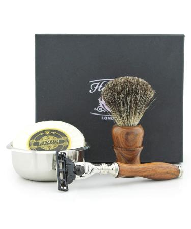 Men's Shaving Set - Wooden Razor & Brush Stainless Steel Bowl | Best Traditional Wet Shaving Kit for Christmas - Buy Online on GoSupps.com
