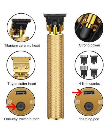 Men's Cordless Rechargeable Hair Clippers - Gold Metal Body Trimmer for Professional Hair Cutting and Grooming - Buy Online on GoSupps.com