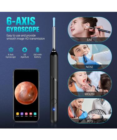 Earnza 1080P Ear Cleaner Camera Kit - Otoscope with Light, 8 Pcs Ear Pick Set for Adults - iPhone, iPad, Android Compatible - Black - Buy Online on GoSupps.com