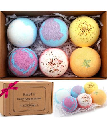 KASTU Bath Bombs 6 Pack Gift Set Vanilla Menthol Rose Extract Essential Oils Moisturizing Dry Skin Fizzy Spa Relaxation Self Care Stress Relief Relaxing Bubble Bath Bomb for Gifts Idea for Men Women