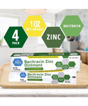 Medpride Bacitracin Zinc Ointment - Antibiotic First-Aid Relief for Diaper Rash, Dermatitis, Eczema, Dry Skin - 1 Oz Tube (Pack of 4) - Buy Online on GoSupps.com