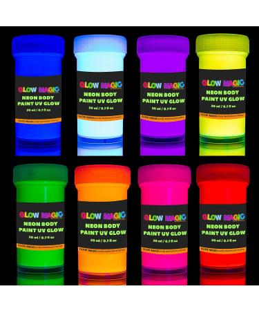 Neon Nights UV Glow in The Dark Body Paint - 8 Pack Black Light Paints for Adults & Kids - Professional Face and Body Makeup Kit - Buy Online on GoSupps.com