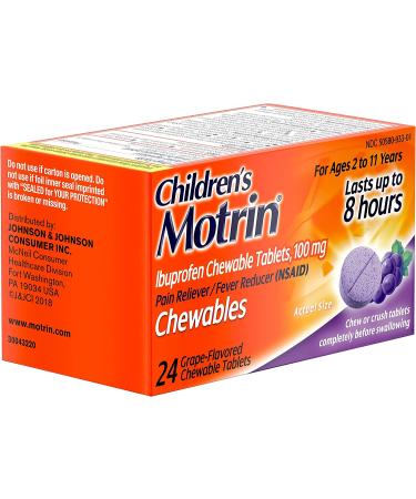 Motrin Children's Chewable Tablets 100mg Ibuprofen Grape Flavor - 24 Count Pack - Buy Online on GoSupps.com