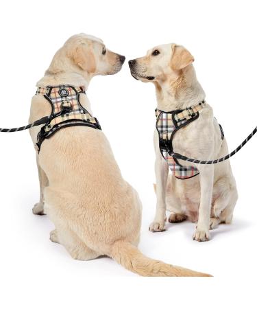 Nestroad Large Dog Harness & Leash Set - Beige Checkered Custom Fit for Dogs (Neck 38-48cm Chest 48-74cm) - Safety Belt for Car Travel - Buy Online on GoSupps.com