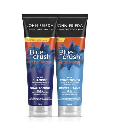 John Frieda Blue Crush for brunettes Blue Shampoo & Conditioner Set for Brassy Hair |Phthalate Free Ammonia Free (Pack of 2)