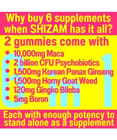 SHIZAM Gummies with Black Red Maca Root, Ginkgo Biloba, Horny Goat Weed, Korean Panax Ginseng & Boron - Supplement for Men & Women - Buy Online on GoSupps.com
