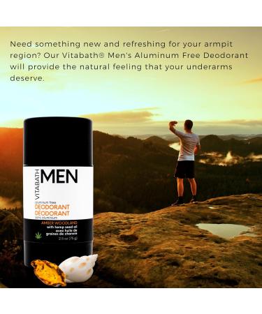 Vitabath Men's Amber Woodland Deodorant | Aluminum-Free All-Day Freshness & Moisturizing Hemp Oil | Cruelty-Free 2.5 oz - Buy Online on GoSupps.com