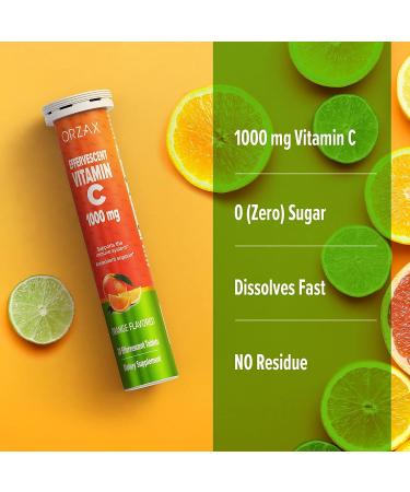 ORZAX Vitamin C 1000mg Effervescent Tablets - Immune Support & Antioxidant Booster - Sugar-Free & Non-GMO - Skin & Joint Health - Orange Flavored - Buy Online on GoSupps.com
