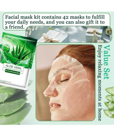 42PCS Aloe Vera Face Mask Hydrating Facial Sheet Mask Kit for All Skin Types Aloe Face Moisturizer Easy to Use & Moisturizing Daily Face Sheet Mask for Women B - Buy Online on GoSupps.com