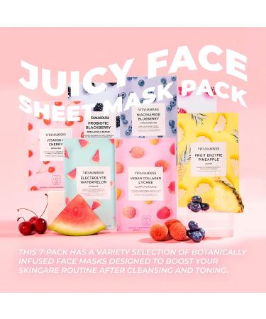 Vitamasques Juicy Collection 7-Pack Face Masks - Pore Purifying, Brightening, and Hydrating Sheet Masks - Fruit-infused Skincare Set - Buy Online on GoSupps.com