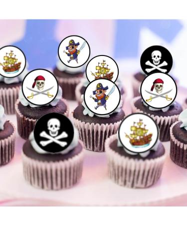 PRECUT Pirate Edible Cupcake Toppers - Pirates Theme Premium Thickness SWEETENED VANILLA - wafer card disc cake decorations (24) - Buy Online on GoSupps.com