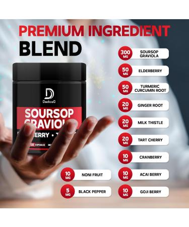 DEDICAD Graviola Soursop Leaves Capsules - 2 Packs 50 Capsules for 100-Day Supply - 11in1 Extract with Elderberry, Turmeric, Ginger, Milk Thistle, Cranberry & More - Support Mood, Immune & Body Health - Buy Online on GoSupps.com