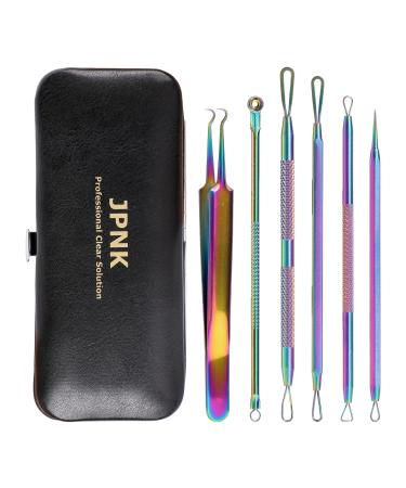 JPNK 6PCS Blackhead Remover Tool Comedones Extractor Acne Removal Kit for Blemish with a Leather Bag-Colorful