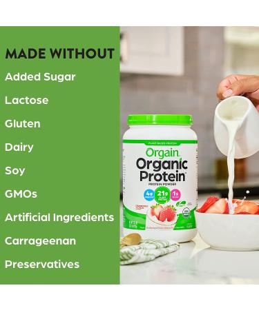 Orgain Organic Vegan Protein Powder - Strawberries & Cream | 21g Plant Based Protein | Low Net Carbs | Gluten & Lactose Free | No Sugar Added | Soy & Non-GMO | 2.03 Lb - Buy Online on GoSupps.com