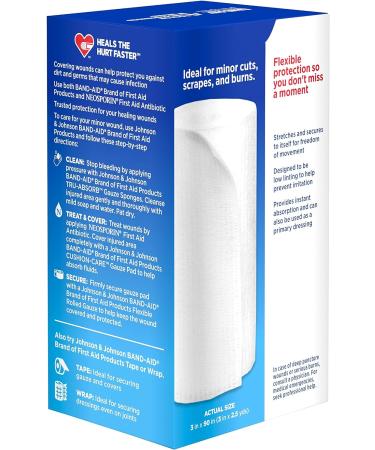 Band-Aid First Aid Rolled Gauze, White, 3 in X 2.5 yds - 1 Count - Buy Online on GoSupps.com