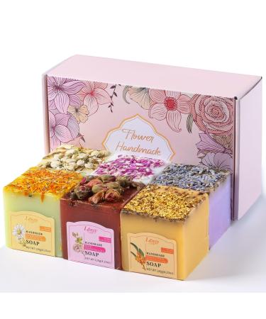 WANG BAO Flower Handmade Soap for Body & Face Natural Bar Soap With Premium Essential Oils Made With Natural Flower Ingredients Sensitive Skin Formula 4.23 Ounce(Pack of 6)