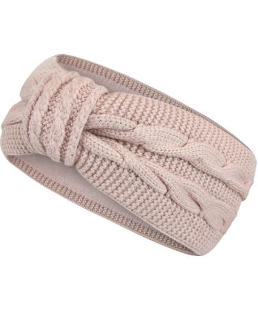 Women's headband knitted hair band with loop and braid pattern girl ear warmer lined with soft fleece inner lining SB1019 pink
