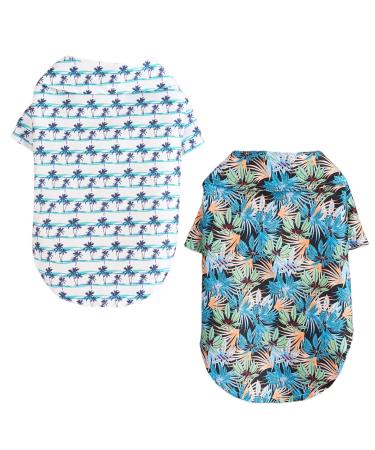 Yanmucy Hawaii shirt for small dogs 2 pieces pet hawaiian shirt summer dog shirts cool breathable breathable coconut tree palm leaves pattern clothing for small pets pets pet shirt small blue tree + blue leaves